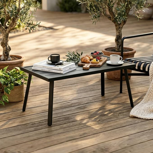 EAGLE PEAK Patio Coffee Table, Weather-Resistant Outdoor Rectangle Table for Balcony, Porch, Deck, or Garden, Modern Design, 35.4" x 17.7" x 15"