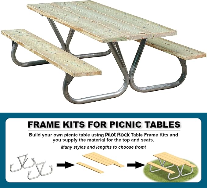 Pilot Rock 4 Pack Outdoor Steel Non Tip Picnic Table Leg Kits for 6' or 8' Planks (Frames Only)