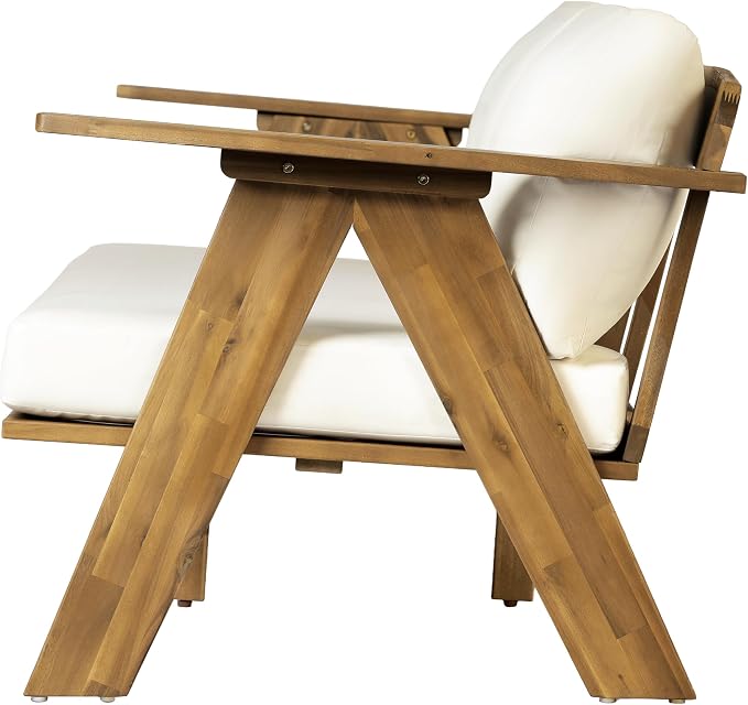 Christopher Knight Home Dina 5-Piece Patio Furniture Set For 8, Acacia Wood Outdoor Conversation Set with Coffee Table, Outdoor 3-Seater Sofas And Club Chairs Set With Cushions for Backyard,Teak+Beige