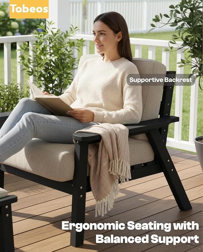 HDPE Patio Furniture Set 10 Seats, Outdoor Couch with Washable Thick Beige Cushions & Coffee Table & Side Table, Outdoor Sectional Furniture for Backyard, Deck, Lawn, Porch (Black Frame)
