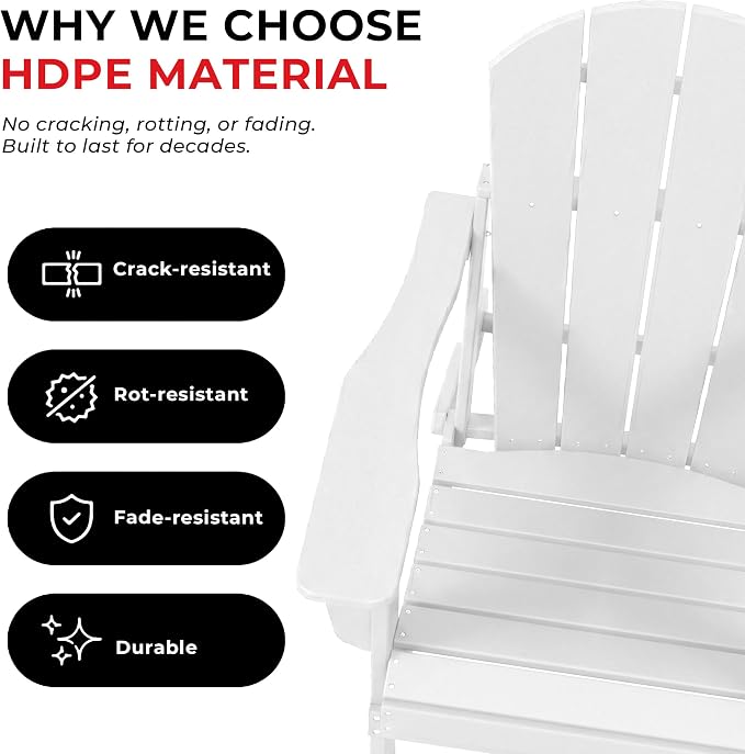 Costaelm Patio Conversation Set, 5 piece Balcony Furniture, Small Patio Firepit Furniture Outdoor Adirondack Square Coffee Table and Chair for Backyard Lawn Porch Pool Garden, White