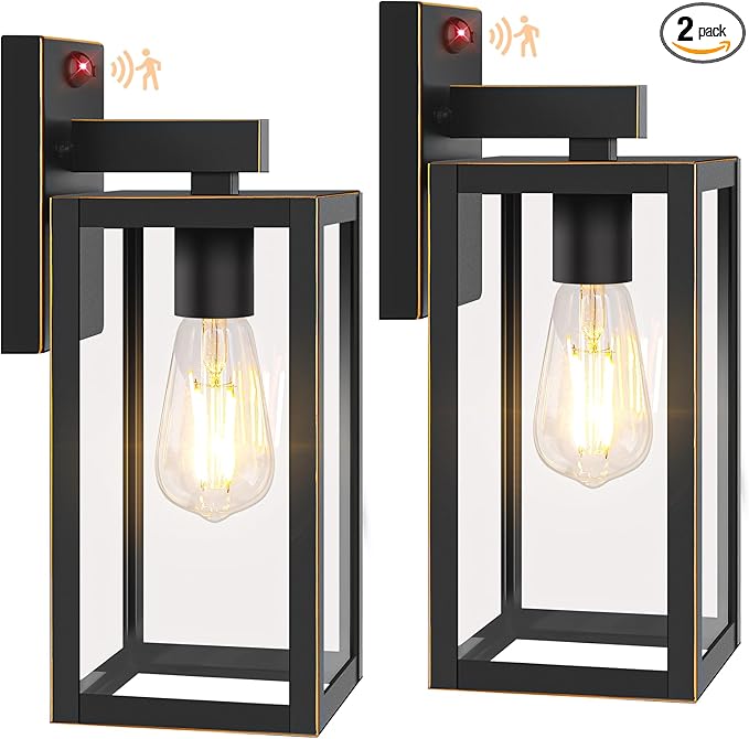 2-Pack 13” Upgraded Motion Sensor Outdoor Wall Lights, Bronze | Auto ON/OFF, 3 Lighting Modes, Waterproof, Rust-Resistant, Durable Metal & Clear Glass, Standard E26 Sockets, Easy to Install