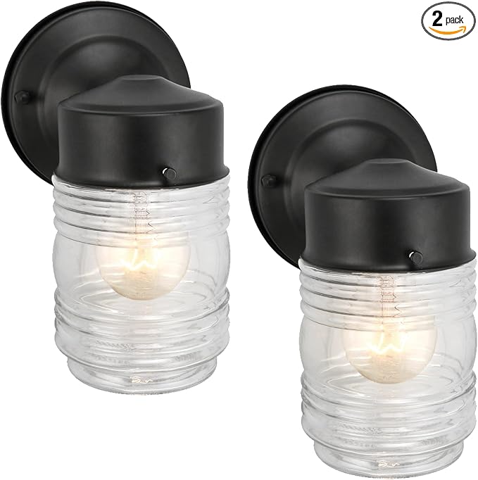 Design House 2-Pack Jelly Jar Wall Light, Indoor or Outdoor, Clear Glass, Matte Black, 590232 | Wall Mount, Modern Farmhouse, Steel, 2-Pack, Lighting, 590232