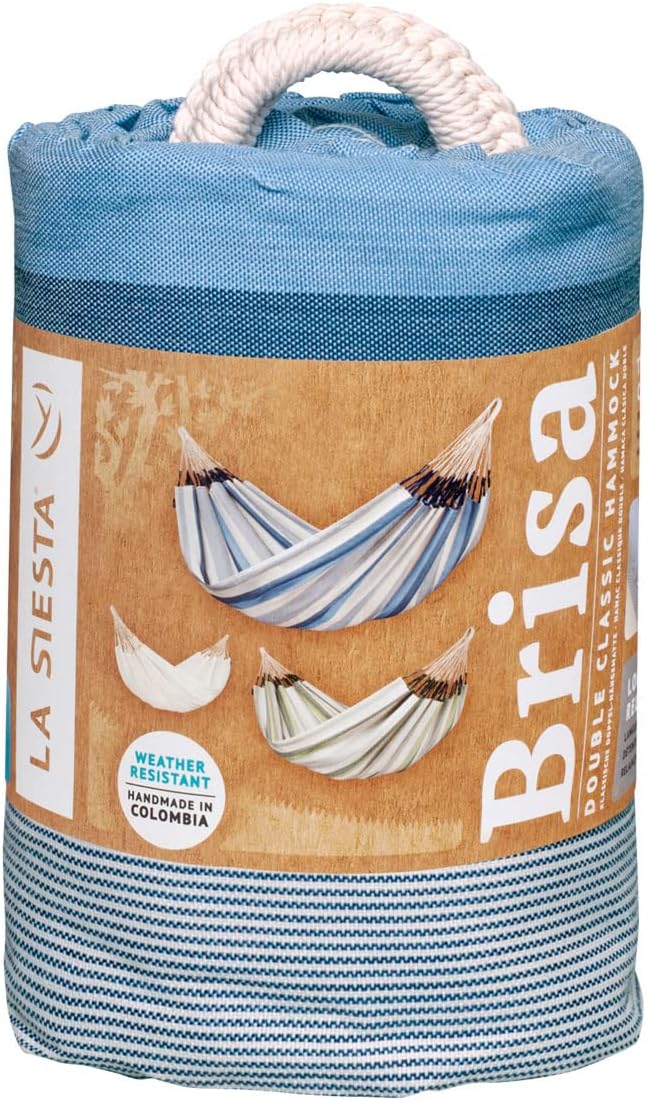 LA SIESTA Brisa Double Outdoor Hammock — Colombian-Made Polypropylene, UV & Weather Resistant, for Backyard & Patio - Sea Salt