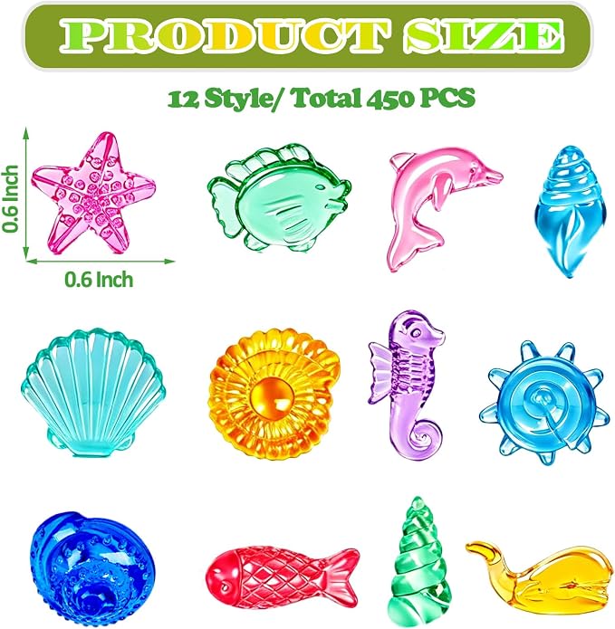450 PCS Seashells Ocean Sensory Bin Filler, Mini Resin Animal Figures | Mini Resin Seashell Figures Diving Gems Vase Fillers for Fish Aquarium Fairy Garden Table Decorations