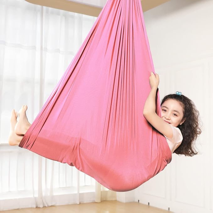 Kids Sensory Therapy Swing Hammock Children's Swing Hammock Indoor Elastic Cuddle Pod Swing for Autism Boys Girls with ADHD SPD Asperger's Sensory Integration Special Needs (Pink)