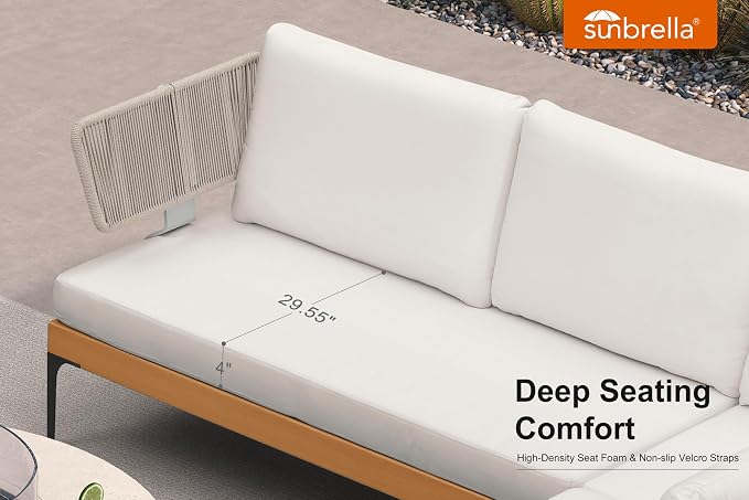 PURPLE LEAF Patio Furniture Set Outdoor Sectional Sofa with Fade-Resistant Cushions Coffee Table Wicker L-Shaped 6 Pieces Aluminum Conversation Sets with Ottoman for Balcony Yard Poolside, White