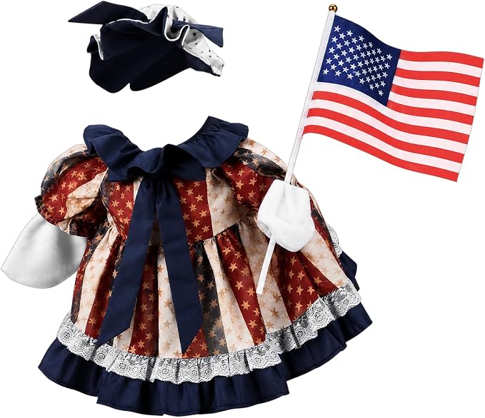 Outus Retro 4th of July Porch Goose Outfit Includes Independence Day Dresses Clothes Hat and American Flag 23 Inch Patriotic Goose Porch Clothing for 250th Anniversary Garden Yard Decoration