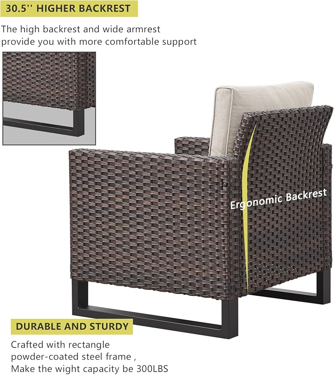 HUMMUH 5 Piece Patio Furniture Outdoor Bistro Set All-Weather Wicker Outdoor Chairs with Ottomans End Table for Patio,Porch,Garden,Backyard