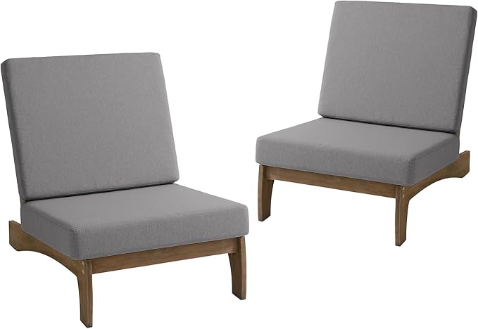 Pia Ricoo Patio Chairs Set of 2, Heavy Duty Wood Patio Furniture Set with Thick Cushions, Bistro Set All-Weather Outdoor Chairs for Balcony, Deck, Poolside, Porch - Gray