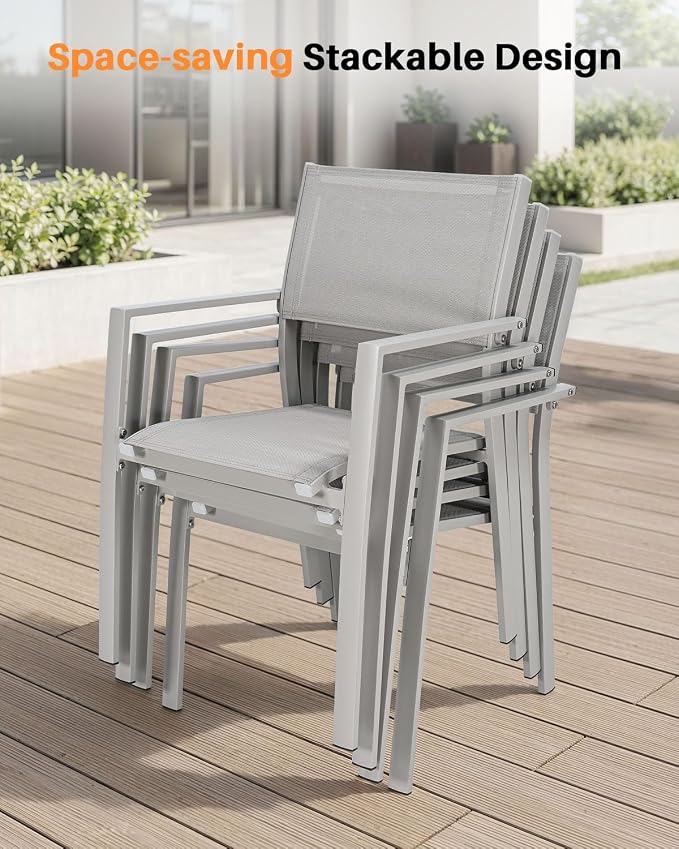 9 Pieces Outdoor Dining Set, Expandable Patio Dining Set for 8 Person, Never-Rust Aluminum Patio Furniture Set with Extendable Dining Table and Stackable Dining Chairs for Backyard, Deck, Lawn
