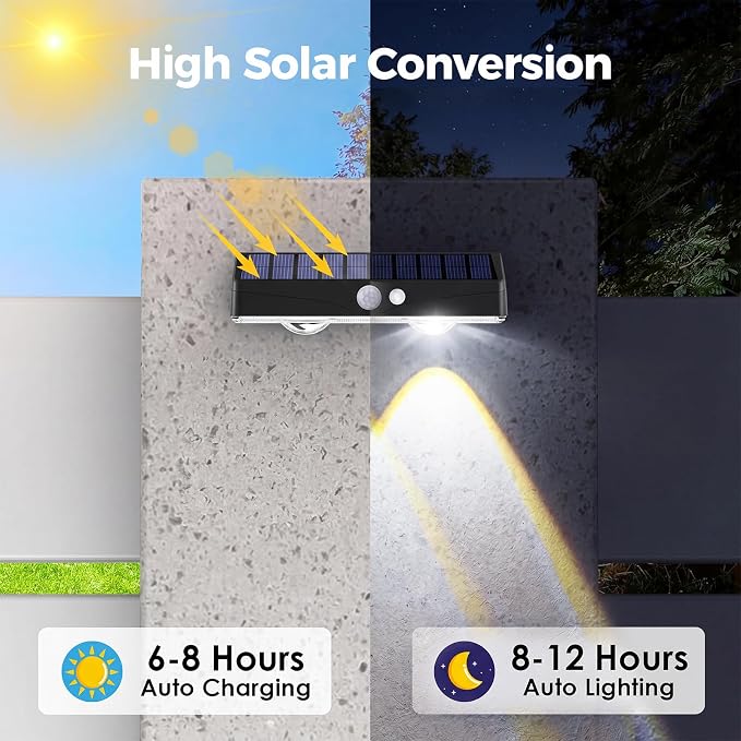 kolpop Solar Fence Lights Outdoor with Motion Sensor,Fence Lights Solar Powered,IP65 Waterproof,3 Modes LED Solar Lights for Patio,Backyard,Railing,Wall,Nighttime,Party,Pool,4 Pack,Cool White
