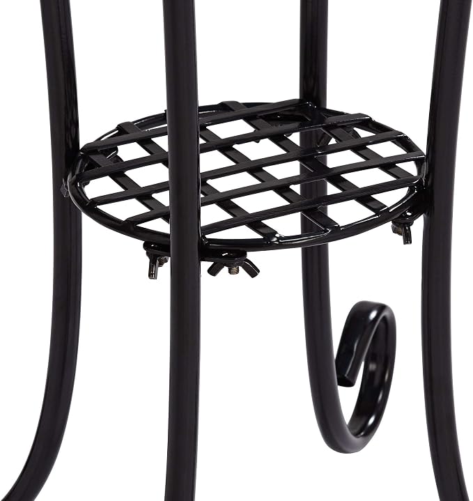 Teal Island Designs Sunburst Modern Black Metal Round Outdoor Accent Side Table 14" Wide Brown Mosaic Tabletop Gracefully Curved Legs for Spaces Front Porch Patio Home House Balcony Deck Shed Yard