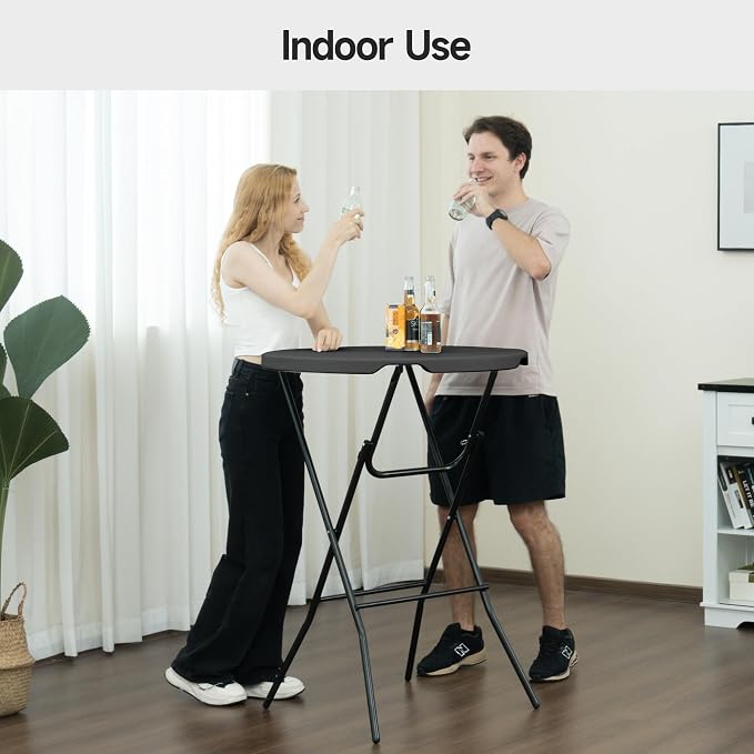 32'' Round Folding Table, HDPE Portable Bar Height Table with Removable Legs for Indoor Outdoor Wedding Event, Gathering, Parties, Commercial Events, Black