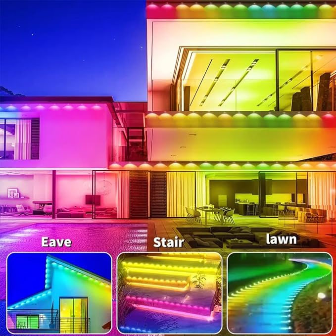 Permanent Outdoor Lights, 100FT RGB+IC Smart Eaves Lighting with 50 LEDs, 16 Million Colors, IP68 Waterproof, for Year-Round and Holiday Use