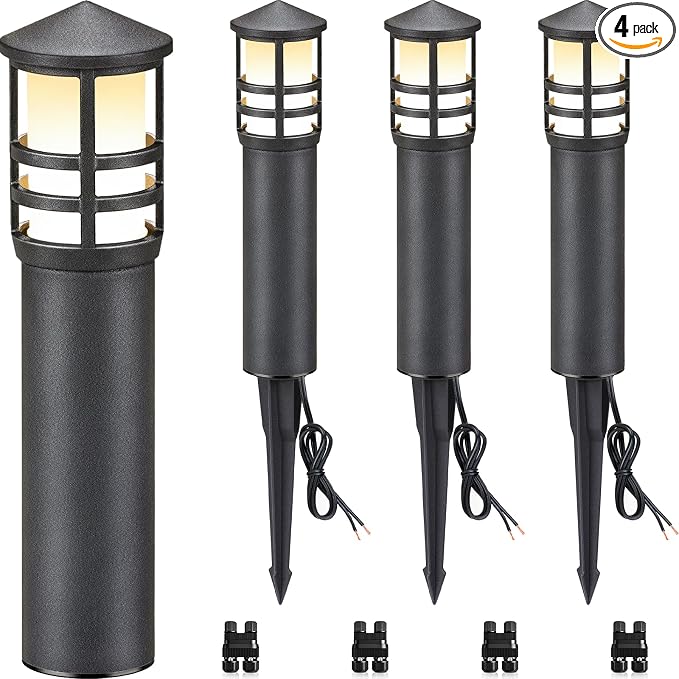 SUNVIE 4-Pack Low Voltage Pathway Lights 3W 3000K 12-24V LED Landscape Bollard Path Lights with Connectors CRI 90+ Aluminum Outdoor Landscape Lighting for Walkway Yard Garden, ETL Listed Cord | IP65 Waterproof, 3000K Warm White, 12-24V AC/DC, Aluminum,...