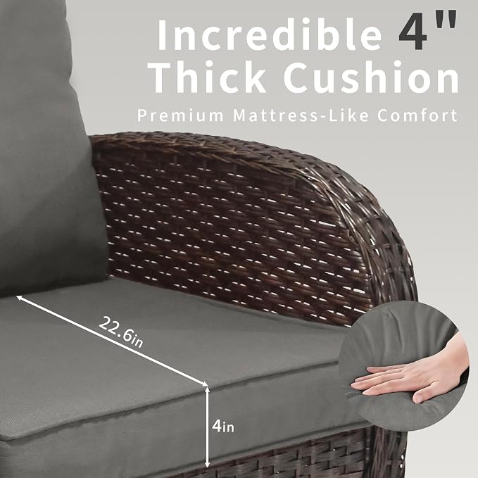 Outdoor Swivel Rocker Patio Chairs 3 Pieces，Swivel Patio Chairs with Cushions，Outdoor Swivel Rocking Chairs Set of 2 with Rattan Side Table，Patio Furniture Set for Outside Porch Deck