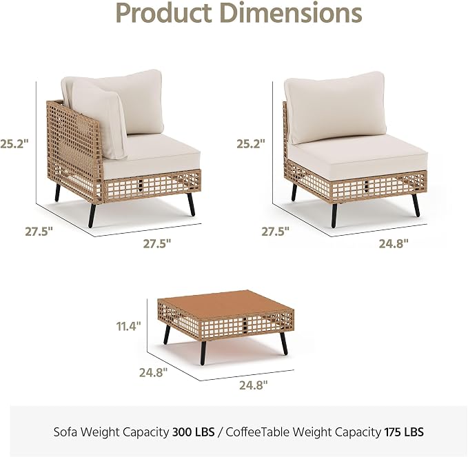 LAUSAINT HOME Outdoor 7 Pieces PE Wicker Patio Conversation Set, All-Weather Rattan Sectional Sofa with Thick Cushions & Coffee Table for Garden, Yard and Balcony (Beige)