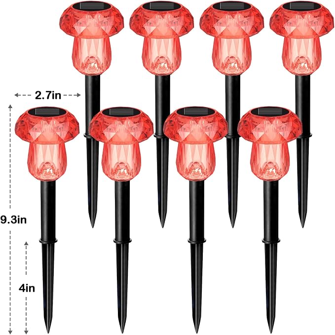 Solar Halloween Lights Outdoor 8 Pack Red Garden Mushroom Decor | LED Waterproof Halloween Decorations Outdoor for Pathway Yard Outside Driveway Walkway Landscape Path Lighting, Auto On/Off