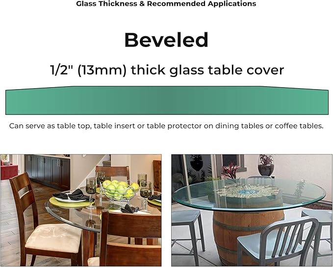 14" Inch Round Glass Table Top 1/2" Thick Tempered Beveled Edge by Fab Glass and Mirror