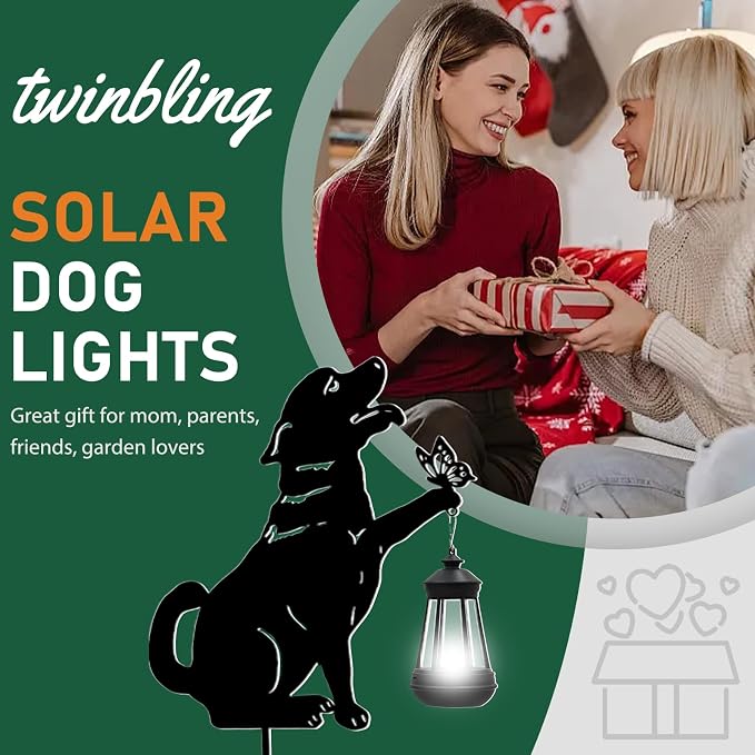 twinbling Solar Black Dog Lights Patio Decorations Outdoor | Garden Decor Stake with Butterfly Decorative Metal Ornament for Yard Pathway Lawn Patio Unique Gift Ideas for Christmas