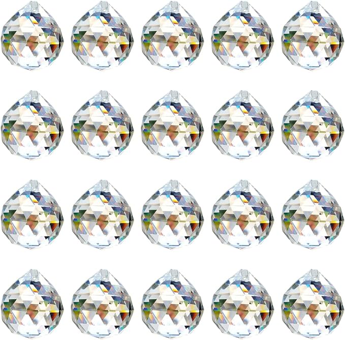 20 Pack Clear Hanging Crystal Prism Feng Shui Ball Crystal Glass Ball Pendant Rainbow Maker for Window Suncatcher Gift, 20mm