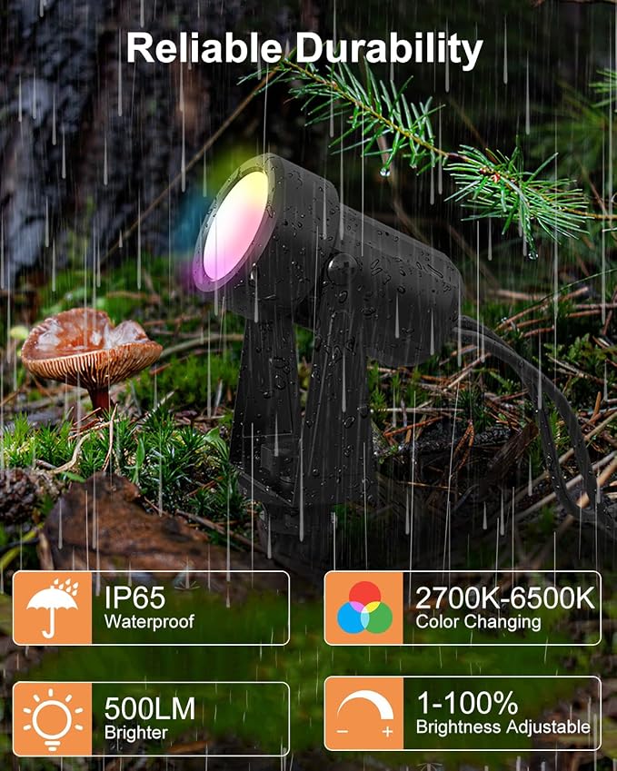 Spotlight Outdoor Smart Low Voltage Landscape Lights, 6 Pack | IP65 Waterproof, RGBW Color Changing, For Yard Garden, 54Ft
