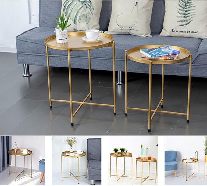 Tray Metal Round End Table Folding Small Side Table Outdoor & Indoor Coffee Table for Small Spaces Bedroom Patio,Black