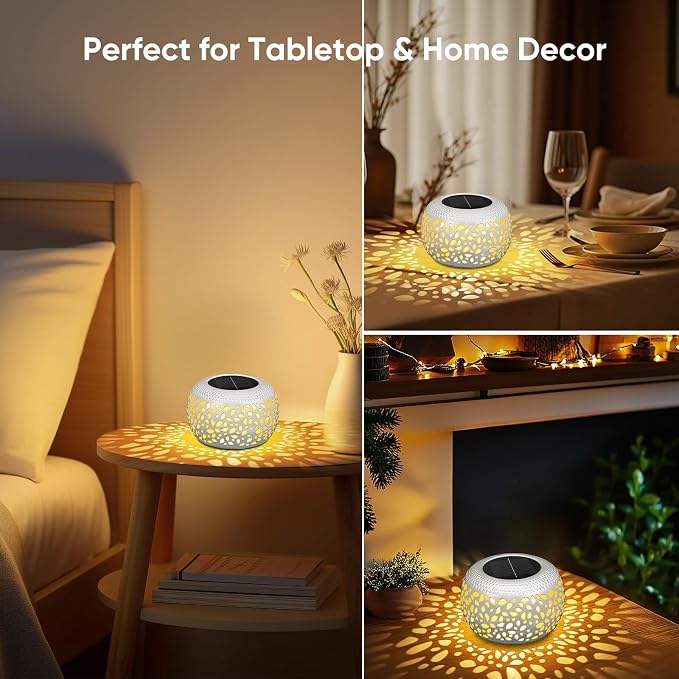 Solar Lanterns Outdoor Waterproof: 4 Pack White Hollow Out Metal Solar Lights - 2 Lighting Colors Outside Patio Garden Yard Porch Indoor Tabletop Decorations - Unique Gifts for Women Mom Wife