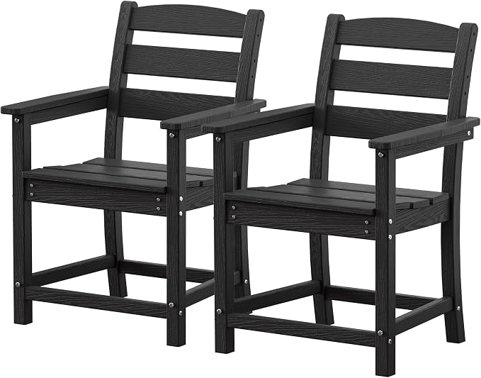 nalone Patio Dining Chairs Set of 2, HDPE Outdoor Dining Chairs with Backrest & Armrest, Patio Furniture Chairs for Garden,Backyard,Lawn (Black, 2 Chairs)