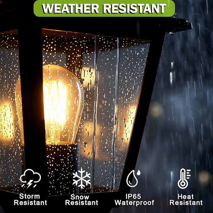 Outdoor Post Light, Rustproof Aluminum Pole Lamp, Black | Exterior Lamp Post Light Fixture for Garden, Yard, Pathway, Waterproof, Glass, E26 Base, Max 60W