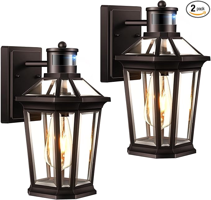 VIANIS Motion Sensor Outdoor Lights, Oil Rubbed Bronze Dusk to Dawn Outdoor Wall Lights Exterior, Waterproof Wall Lantern with Tempered Glass, Modern Outside Wall Sconce for Garage Front Porch, E26
