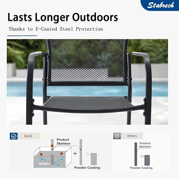 5 Piece Outdoor Dining Set, Patio Table and Chairs Set of 4, 37.5" Black Square Patio Table with 4 Metal Stackable Patio Chairs for Lawn, Garden, Porch