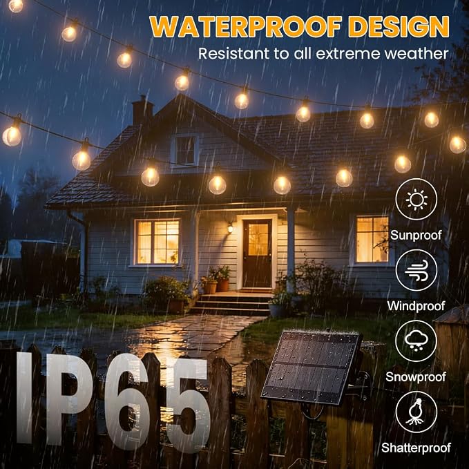 100FT Solar String Lights Outdoor Waterproof IP65 with USB-Charging , Solar Powered LED Patio Lights with 50+2 Shatterproof G40 Globe Bulbs, Hanging Lights for Outside Backyard Garden Bistro Gazebo