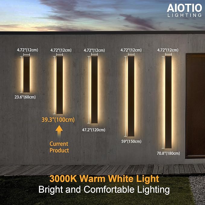 AioTio 39.3in 2pcs Modern Outdoor Wall Light for House, Black Upgraded 4.72in Wide 3000K Waterproof IP65 Porch Lights Wall Sconce,Long LED Linear Outside Exterior Lighting Fixtures for Garage,Patio