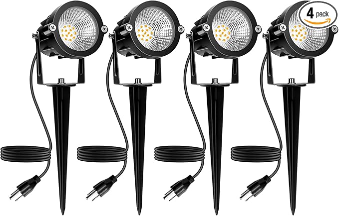 REEGOLD Outdoor Spotlight Warm White 2700K, 10W LED Spot Lights Outdoor for Yard Garden Tree, 120V Plug in Landscape Lighting with IP65 Waterproof for Halloween Christmas Decor, 4 Pack