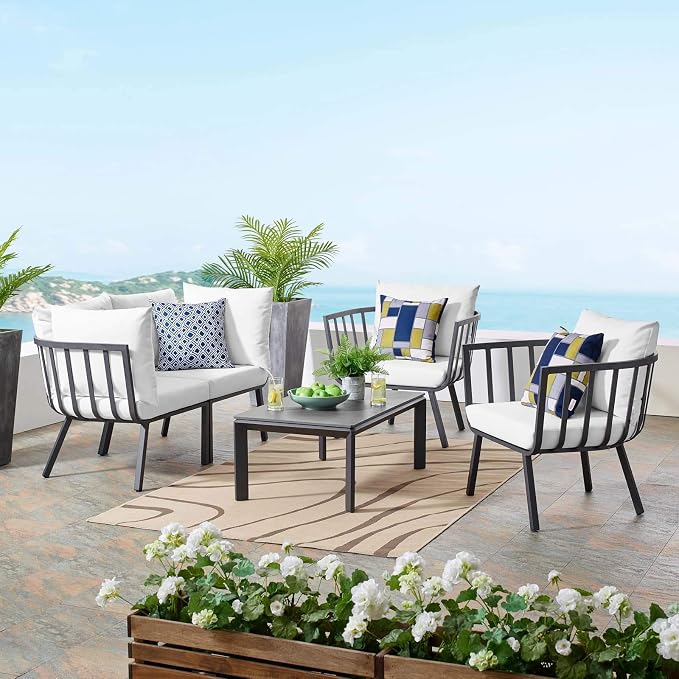Modway Riverside 5 Piece Outdoor Patio Aluminum Set in Gray White
