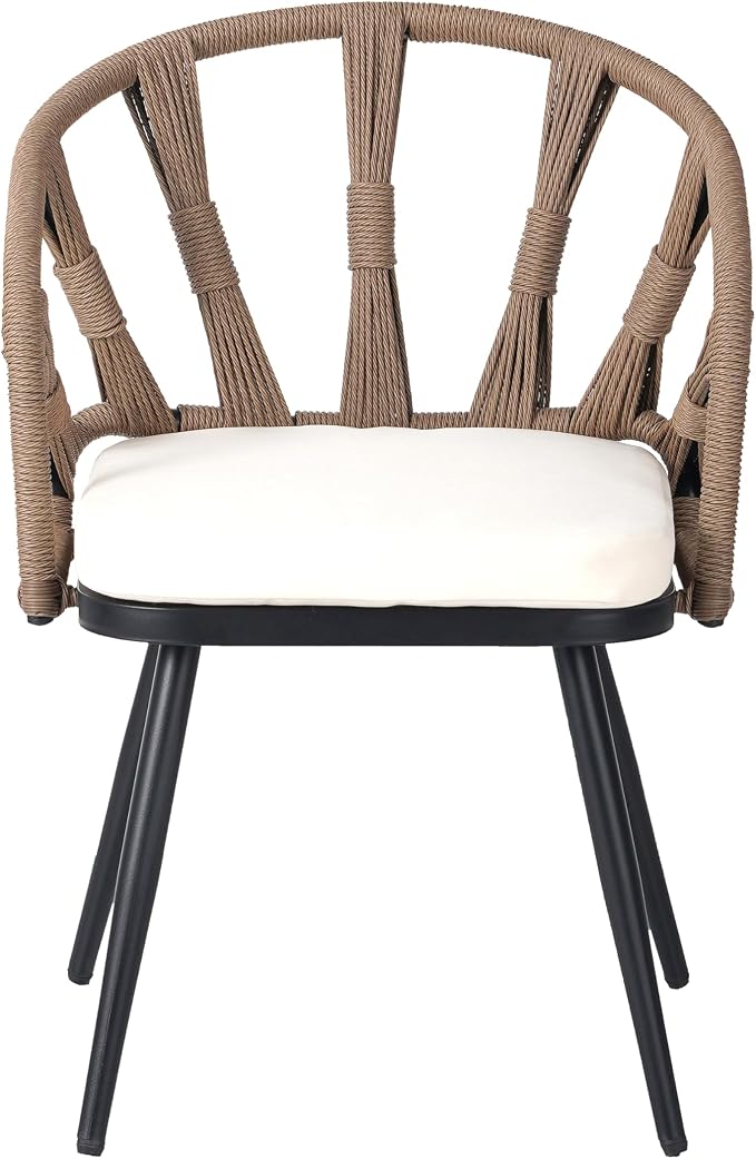 Contemporary Outdoor Set with PE Rattan Chairs and Plastic Wood Dining Table,Suitable for Gardens and Lawns (Brown@38)