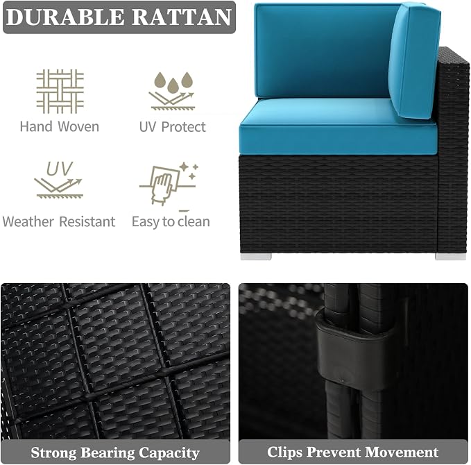 LayinSun 15 Pieces Patio Furniture Set with Fire Pit Table, Black Rattan Modular Sectional Patio Conversation Sofa Set