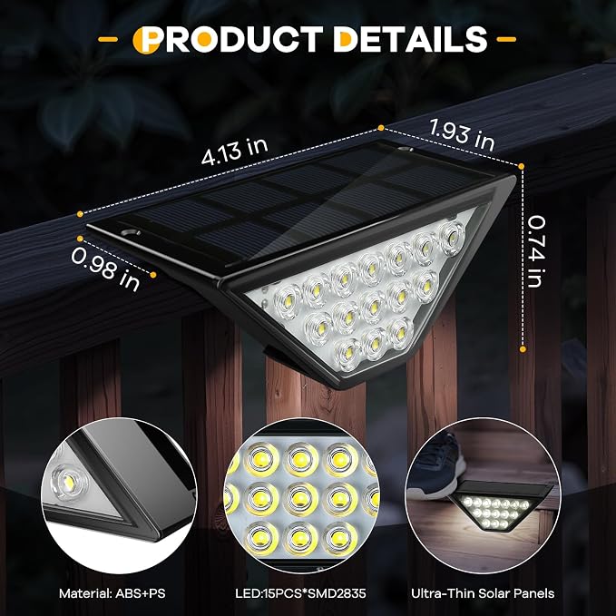 BKBB PPBB Solar Step Lights for Outside, Solar Stair Lights Outdoor Waterproof, Deck Step Lights for Fence, Patio, Yard, Porch, Front Door, Sidewalk, Garden, Patio Decor (6, Cool White)