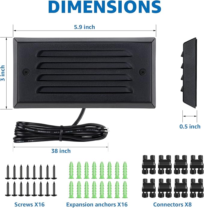 SUNVIE 8-Pack Low Voltage Step Lights 5W 6in Outdoor Black Cast-Aluminum | 12-24V AC/DC, IP65 Waterproof, 90+ CRI, 500lm, Fastlock2 Connectors Included, Outdoor Landscape Lighting, for Fence Post Step