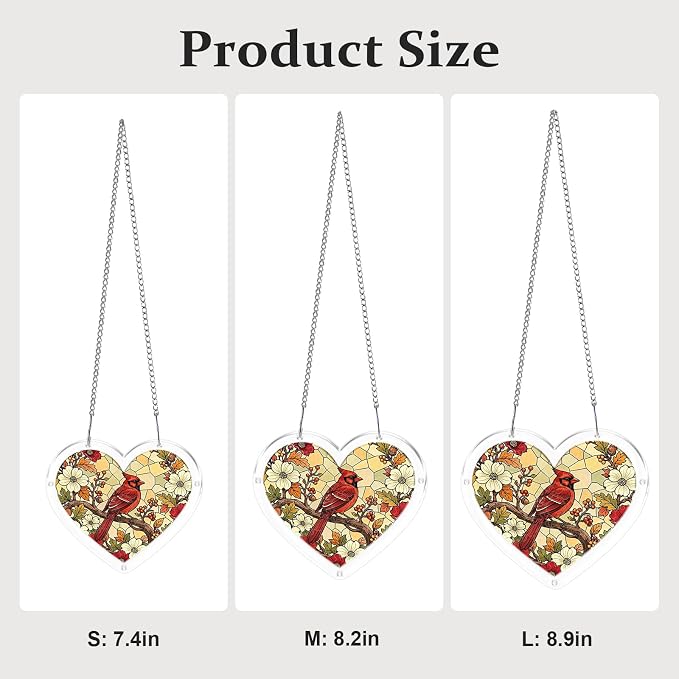 Acrylic Puzzle Suncatcher, Sun Catchers Puzzle for Window Hanging | 8.2 in Heart-shaped Cardinal DIY Suncatcher Puzzle Gifts for Adults, Women, Men, Wife, Mom, Birds Lover, Home & Garden Decor