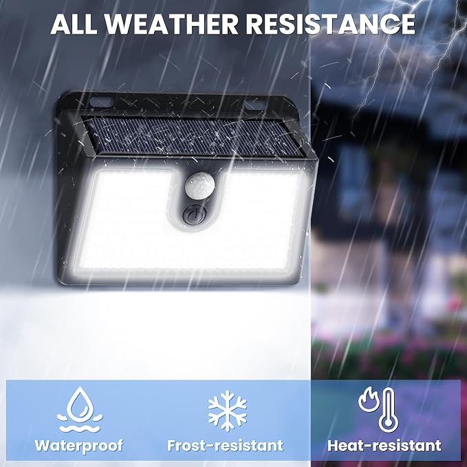 [2 Packs] Solar Motion Sensor Outdoor Lights, Super Bright Solar Lights Outdoor Waterproof, 3 Lighting Modes Security Wall Light for Outside Walking Dog Fence Backyard Deck Garden Door Step Garage