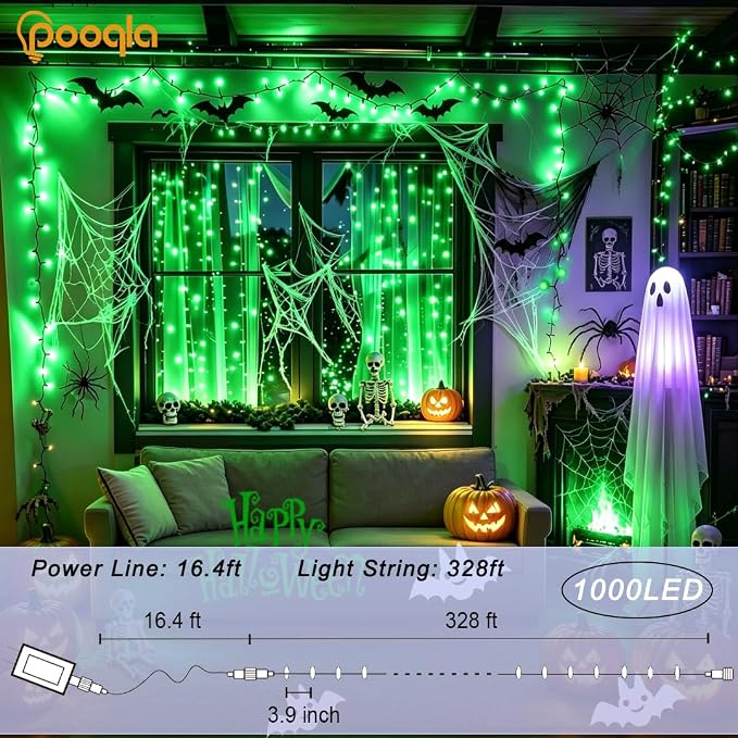 1000 LED Green Halloween Lights Outdoor String Lights, 328 ft | Green Wire Waterproof Twinkle Fairy Lights Plug in with Timer, 8 Modes String Lights Indoor Xmas Tree Christmas Decorations