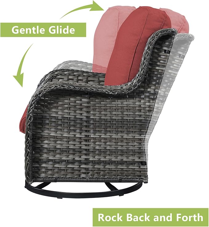 Rilyson Wicker Patio Furniture Set - 6 Piece Rattan Outdoor Sectional Conversation Sets with 2 Rocking Swivel Chairs,2 Ottomans and 2 Sofa for Porch Deck Garden(Mixed Grey/Red)