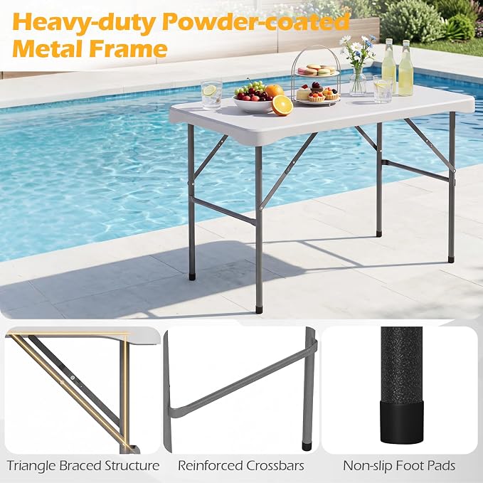 Giantex Folding Picnic Table Set w/ 2 Benches, 44" HDPE, White | Foldable Table & Chairs, All Weather Resistant, Space-Saving & Portable for Camping Party Dining BBQ, Large Weight Capacity