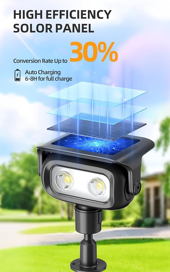 ROSHWEY Solar Spot Lights Outdoor, Waterproof Spotlights with 2 Brightness Mode, Landscape Lighting Solar Lights for Garden, Yard, Pathway (Cool White, 6 Pack)