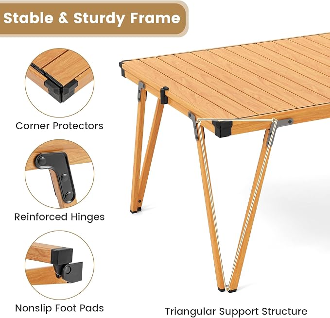 COSTWAY Folding Low Picnic Table, Portable Camping Table with Storage Bag, Lightweight Aluminum Foldable Roll-Up Table 3FT, Outdoor Camp Table for Party, Tailgating, Beach & Backyard (Brown)