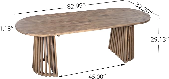 Christopher Knight Home 83" Oval Dining Table with Racetrack Top, Outdoor Acacia Wood Dining Table for 6-8, Large Garden Dining Furniture, Slatted Pedestal Outdoor Furniture, Light Brown