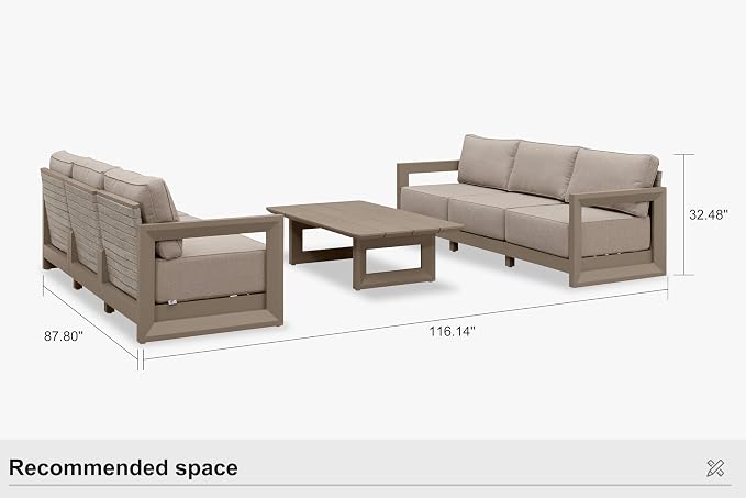 PURPLE LEAF Patio Furniture Set Open-End Outdoor Couch with 9.6" Thick Cushion and Soft Pillows 7 Piece Outdoor Sectional Sofas with Table Modern Outdoor Conversation Sets for Yard Porch Deck, Khaki